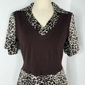 Office Siren Leopard Print Faux Sweater Vest Top Blouse Size Medium